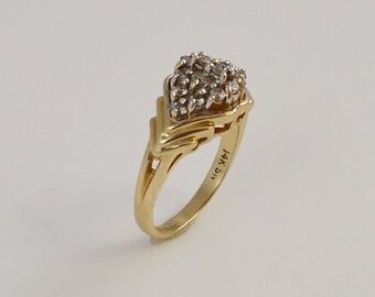 14k Yellow Gold Diamond Cluster Ring Size 6