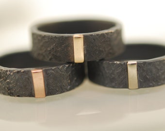 Mens Engagement Ring, Raw Silk Texture & 14 Karat Bar