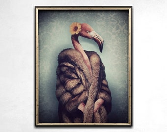 Flamingo Art, Flamingo Gift, Flamingo Print, Tropical Print, Quirky Art, Photo Prints, Funny Art, Anthropomorphic, Wall Art, Animal Art