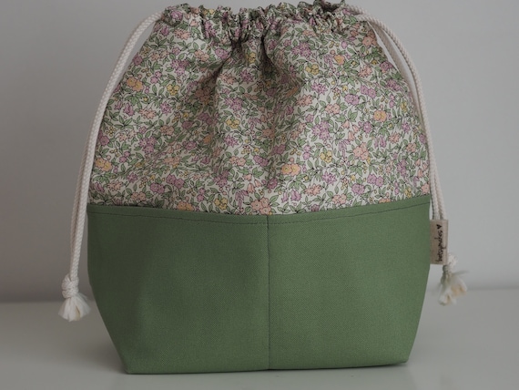 Green Liberty Print Pocketed Drawstring Bag