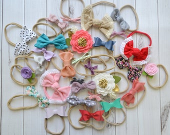 Nylon Headbands Grab bag, One size fits ALL, baby headband baby hair bows, newborn headband, toddler headband- Thin Nylon headbands only