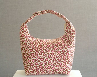 Lunch Bag Insulated, Women Lunch Bag, Women Small Purse,Fabric Lunch Bag, Eco Friendly Lunch Tote-Pink Brown Cheetah Print Robert Kauffman