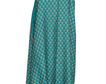 Magic Wrap Skirts Floral Teal Green Printed Premium Silk Sari Reversible Beach Cover Up Dress