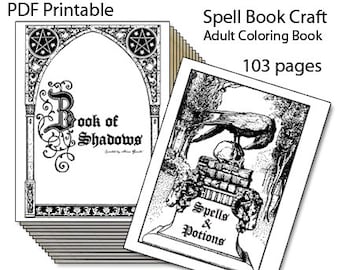 Book of Shadows, Printable Spell Book, Adult Coloring Book