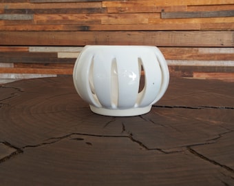 Handmade White Ceramic Votive Candle Holder Luminary
