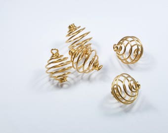 LT28 - Set of 5 gold metal cage charm