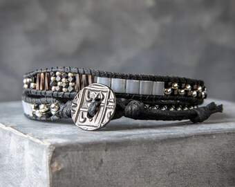 Beaded Wrap Bracelet - Mens Beaded Bracelet - Wrap Bracelet - Mens Bracelet - Double Wrap Bracelet - Beaded Bracelet - Mens Wrap Bracelet