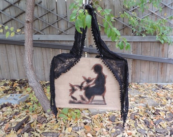 Vintage Purse,Upcycled Purse,Shopper,Over the shoulder,Purses and Bags,Burlap Bag, One of a kind Purse,Scarf Bag,Purses, Bags