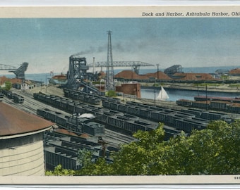Dock Railroad Yards Ashtabula Harbor Ohio linen postcard
