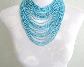 Blue Bib Necklace, Beaded Bib Necklace, Seed Bead Bib Necklace, Seed Bead Necklace, Beaded Bib, Seed Bead Necklace Multistrand, Seed Bead