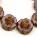 14MM CZECH GLASS HAWAIIAN Flower Bead - Lavender - Picasso - Carved Flower Bead - Hibiscus -14mm-(6pcs)