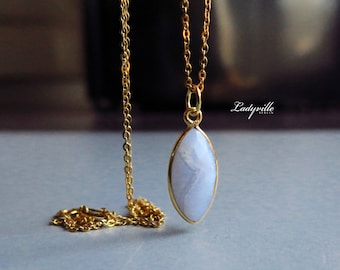 Necklace - Blue Lace Agate Sterling Silver Gold