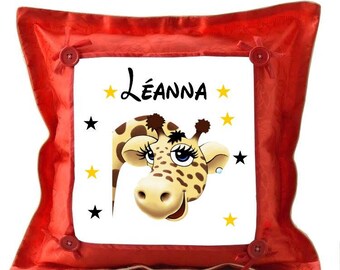Red giraffe pillow personalized with name