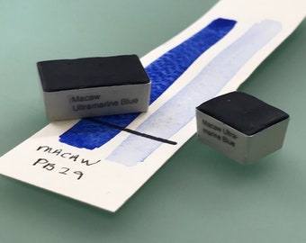 Handmade Watercolor paint Macaw Ultramarine Blue artist paint WHOLE and HALF pans - Non toxic