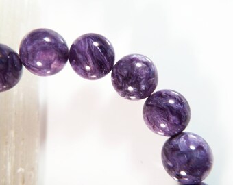 Russian Charoite Stretch Bracelet High Quality 8mm Round Gemstone Iridescent Purple Beads Superior AAA