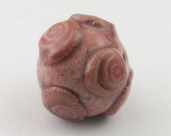 Coral beads, light red beads, stoneware beads, pottery beads, ceramic beads, spiral beads, circle beads, artist beads, small beads