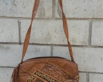 Tan and Metallic Avante Garde Leather Shoulder Bag