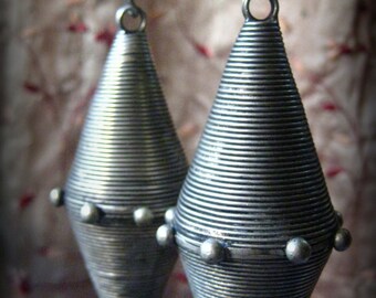 Large Vintage Handcrafted Tribal Organic Miao Silver Pierced Earrings High Silver Content UNPOLISHED