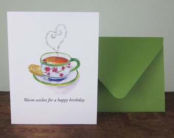 Cup of tea birthday card, Tea Lovers, Watercolor greeting card