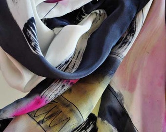 Hand painted silk scarf/Abstract silk shawl/Painting scarf/Luxury shawl/Casual silk shawl/Painting on silk/Silk Gift/Christmas gift/S0200