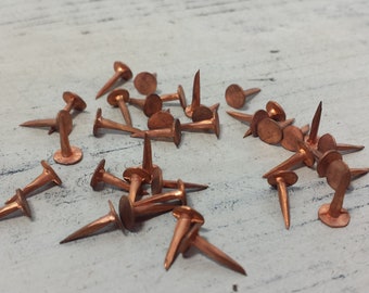 30 Vintage Copper Tacks, 3/8" Long, Salvaged Hardware, Restoration Hardware, Woodworking Supply, Steampunk, Industrial, Assemblage