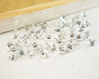 6mm Silver Rhinestone Chain End Cup Connectors for connecting clasp end beads, rhinestones and jewelry findings