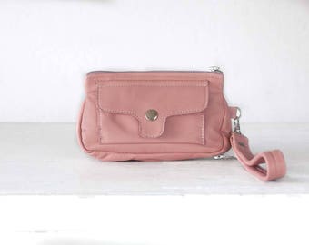 Phone leather wallet in pale pink, wristlet phone case womens wallet zip phone wallet case wristlet wallet - Thalia Wallet