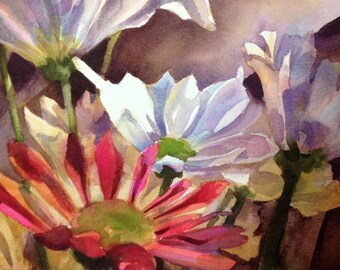 White Daisy- Floral Watercolor ORIGINAL painting by SriWatercolors - 11 x 14 in