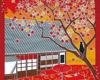Cat & Autumn Color Japanese Furoshiki Wrapping Cloth Small Price depends on order volume.