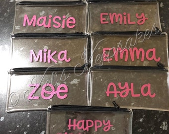 Personalised clear pencil cases, for stationery, back to school, work