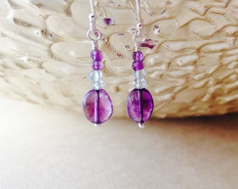 Amethyst and aquamarine earrings/ gemstone earrings/ amethyst earrings/ aquamarine earrings/ delicate gemstone earrings