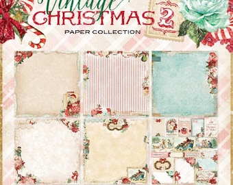 Blue Fern Vintage Christmas Collection 2 12 x 12 Scrapbook Paper Pad Full Collection Pack 12 Sheets