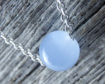 Delicate Blue Opaline Quartz Necklace. Silver Necklace. Dainty Silver Plated Chain. Simple Necklace. Minimalist. Stone Necklace. Cute