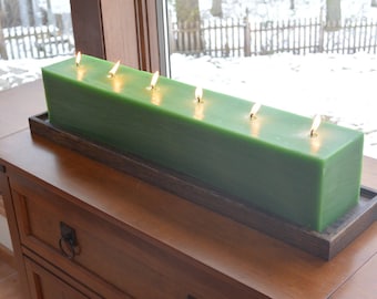 Custom hand poured 24 inch long green candle with 6 individual cotton wicks