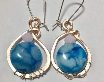 Blue crazy lace agate wire wrapped earrings.