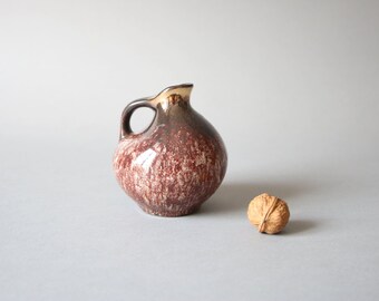 Small vintage East German pottery vase, West German pottery, fat lava brown white gold glaze, chocolate brown 60s home decor Scheurich