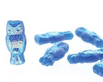 Czech Owl Beads, Indigo Full AB, 10 beads, 15x7mm, (OWL62010-28703)