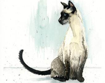 Siamese Cat Print - Watercolor Art - Cat - Pet - Home Decor - Wall Art - 5"x7", 8"x10", 11"x14"