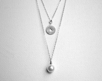 Multi Strand Necklace Pearl Drop Necklace Minimalist Necklace Large Pearl Necklace Layered Necklace Swirl Drop Swarovski Pearl Necklace