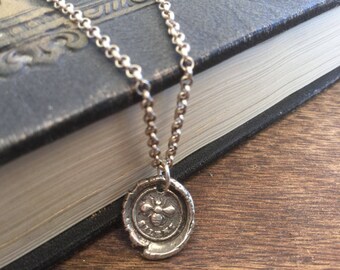 Bee Wax Seal Necklace Oxidized Sterling Silver Necklace Women's necklace