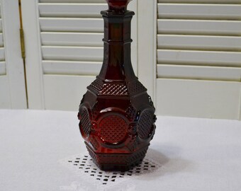 Vintage Avon Ruby Red Decanter Wine Bottle Cape Cod Collection PanchosPorch