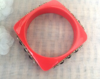 Original Vintage Embossed Lucite Bracelet