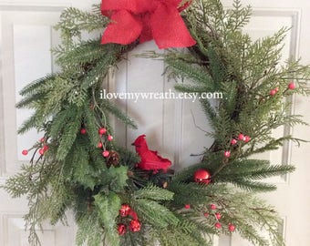 Christmas cardinal wreath, wreaths for door, holiday wreaths, Christmas burlap wreath, Christmas door wreaths, wreaths for front door
