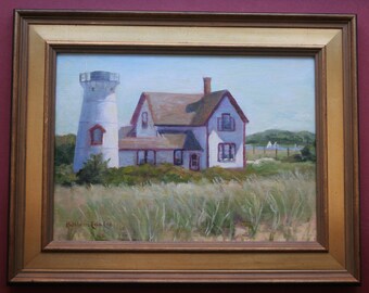 Stage Harbor Lighthouse, Original Oil Painting, Cape Cod