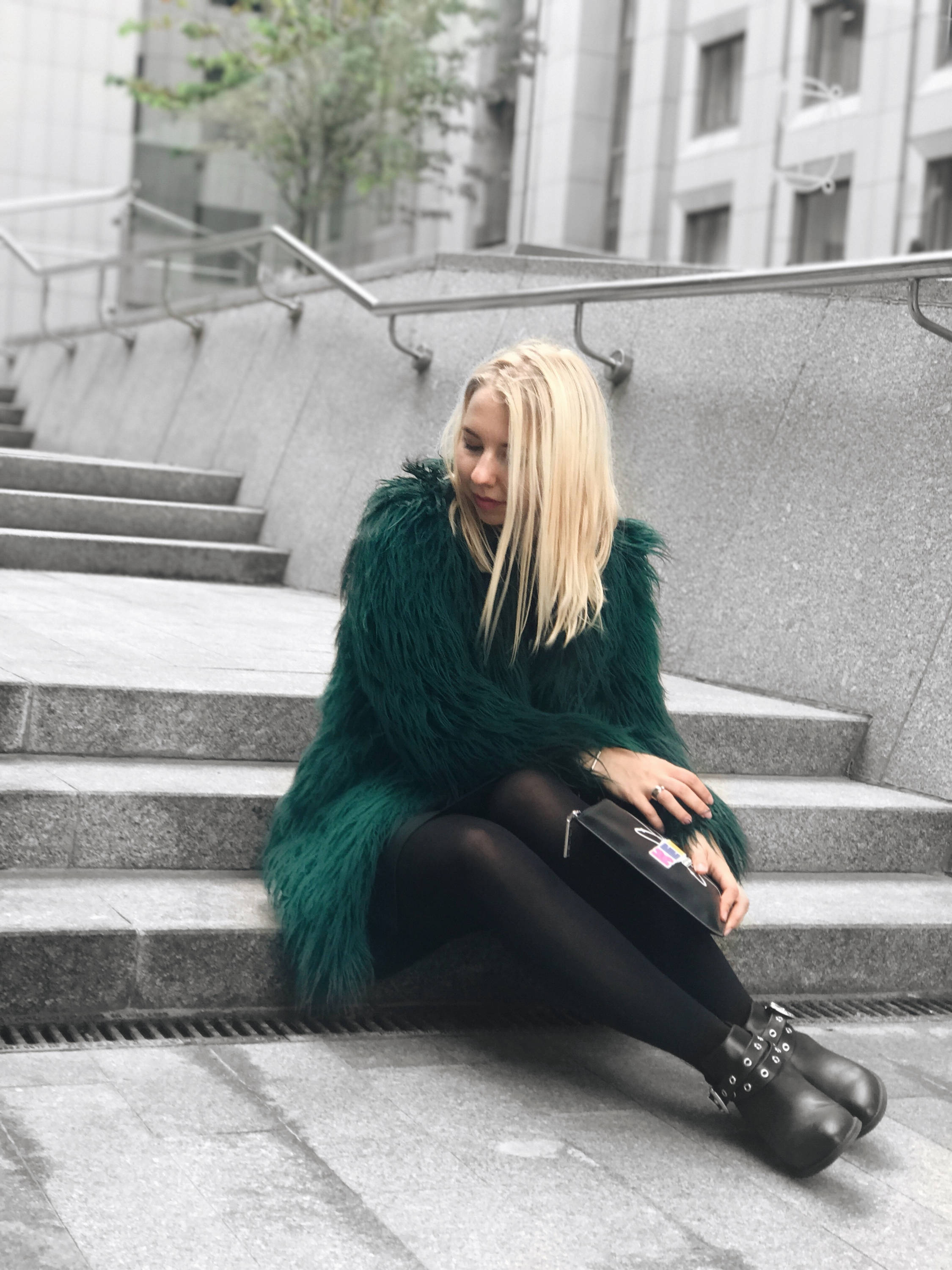 Emerald green faux fur coat/ Shaggy green jacket/ mongolian