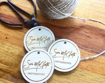 Wood tags with custom logo engraving - 10 Pack