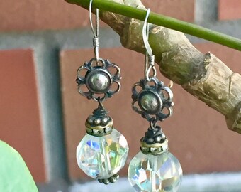 earrings: swarovski crystal and sterling silver flowers