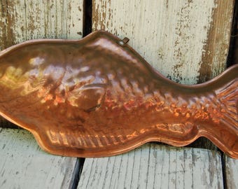 Vintage Copper Fish Mold from Turkey. Vintage copper fish. Wall mount copper jello fish mold.