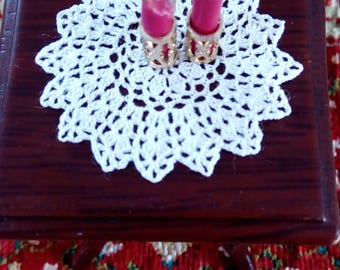 dollhouse miniature silk crochet doily, small table cover, IGMA artisan