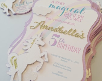 Unicorn Birthday Invitation, Handmade Invitation, Magical Unicorn